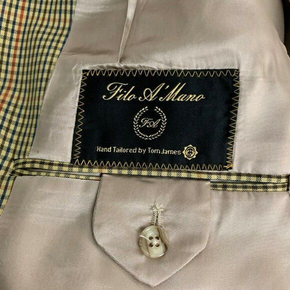 Filo A Mano Tom James Blazer Jacket Checkered Union Made Hand Tailored Size 44 - Picture 4 of 5